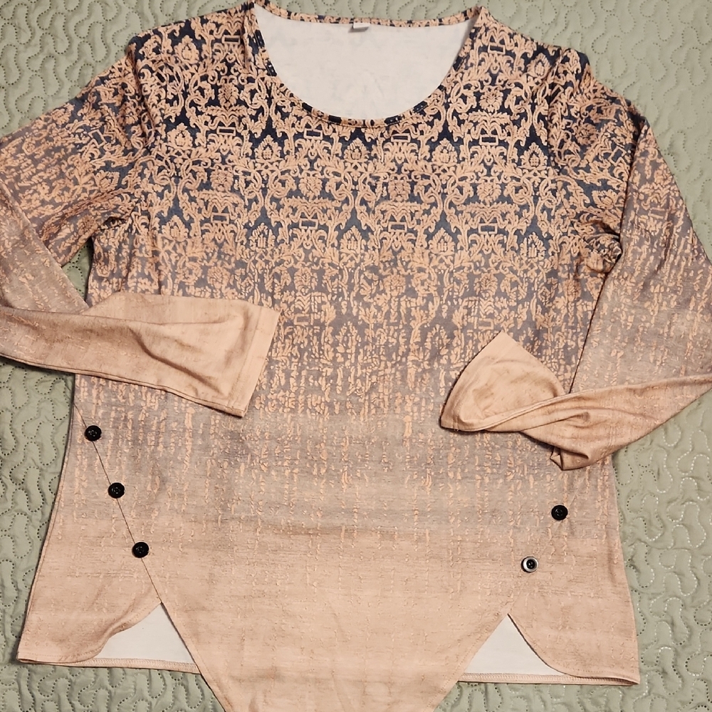 Exclusively Fancy Beige and Black Patterned Blouse